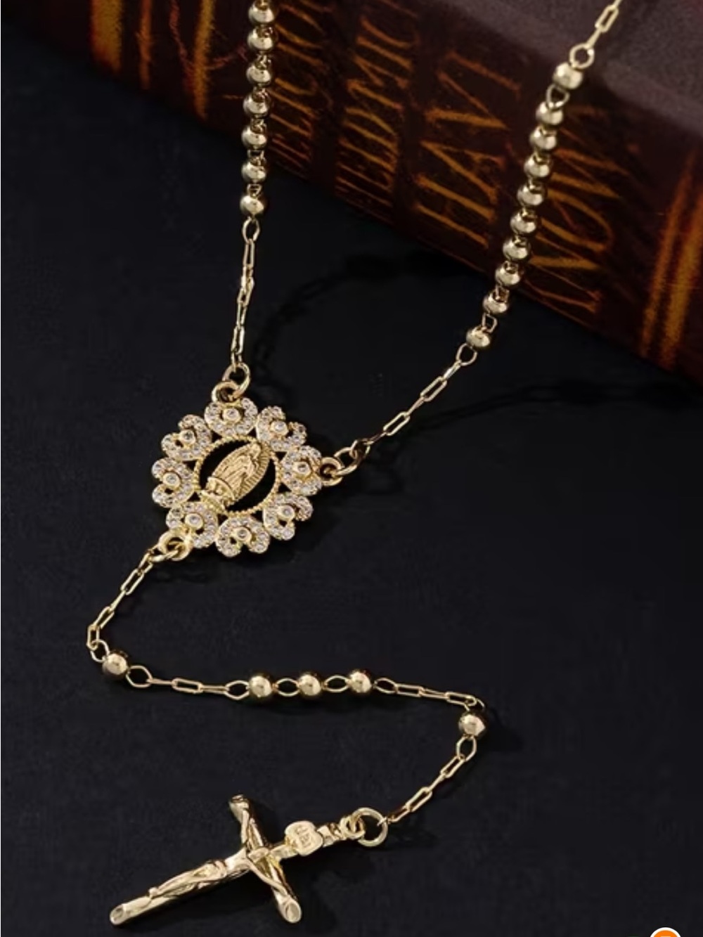 Gold plated Women’s 3mm Rosary Necklace with Filigree Medal - Unbranded